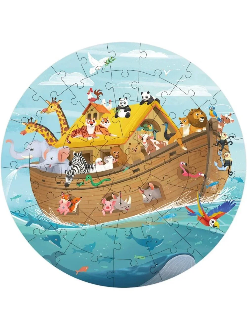 Wooden Noah's Ark Puzzle - 48 Piece Round Jigsaw for Kids 3-8, Educational